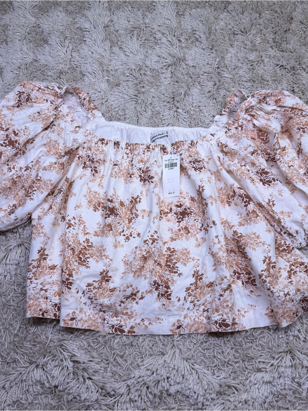 Abercrombie & Fitch Floral Linen Puff Sleeve Crop Top Womens XL NWT